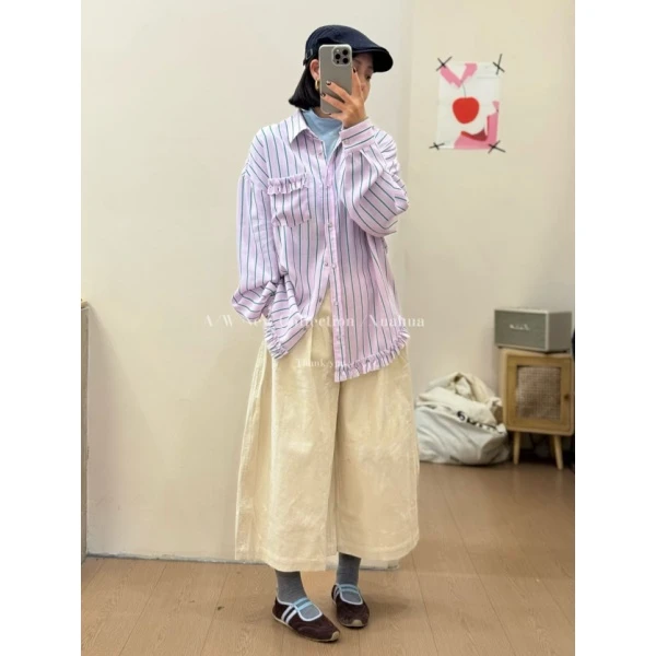 慵懒丰休闲条纹衬衫外套宽松女设计感25秋季长袖衬衣