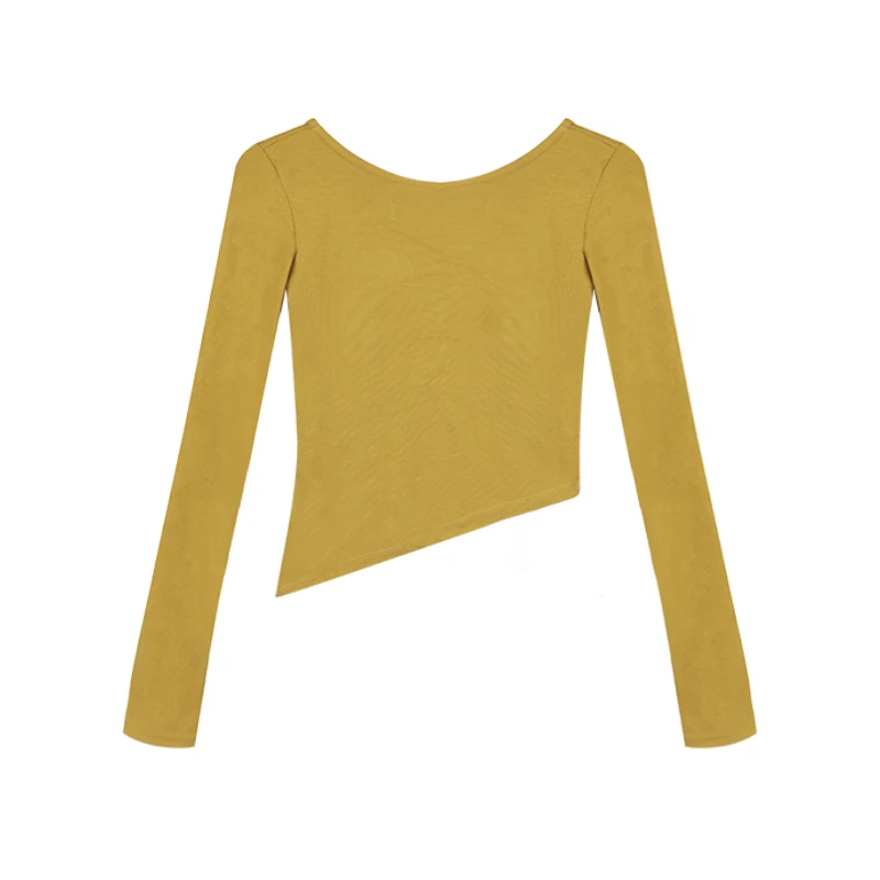 【千寻严选】春季时尚短款打底长袖显瘦百搭不规则上衣女C5SY7285A