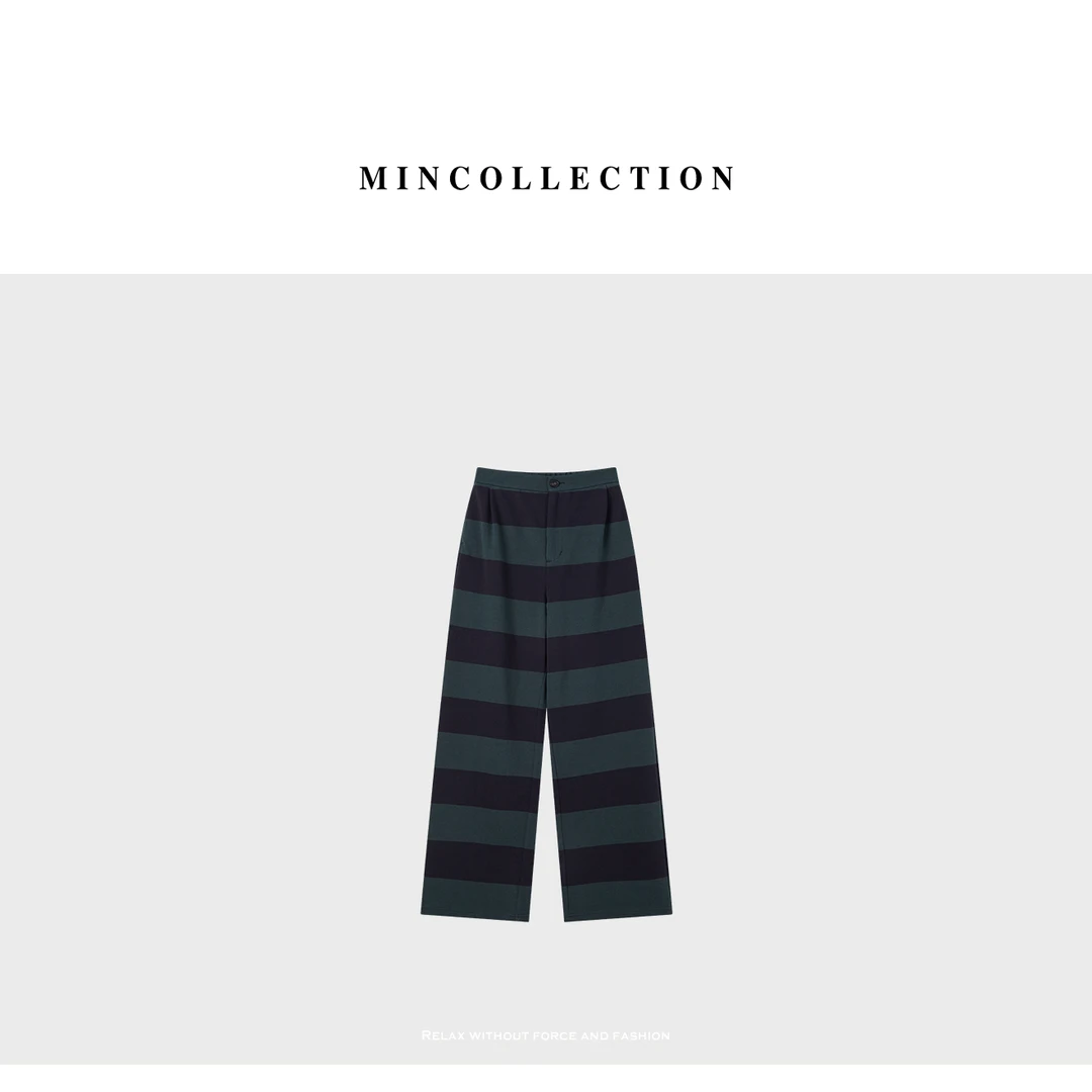 DE Mincollection拼色条纹裤/定制日系宽条纹棉质直筒休闲裤40203