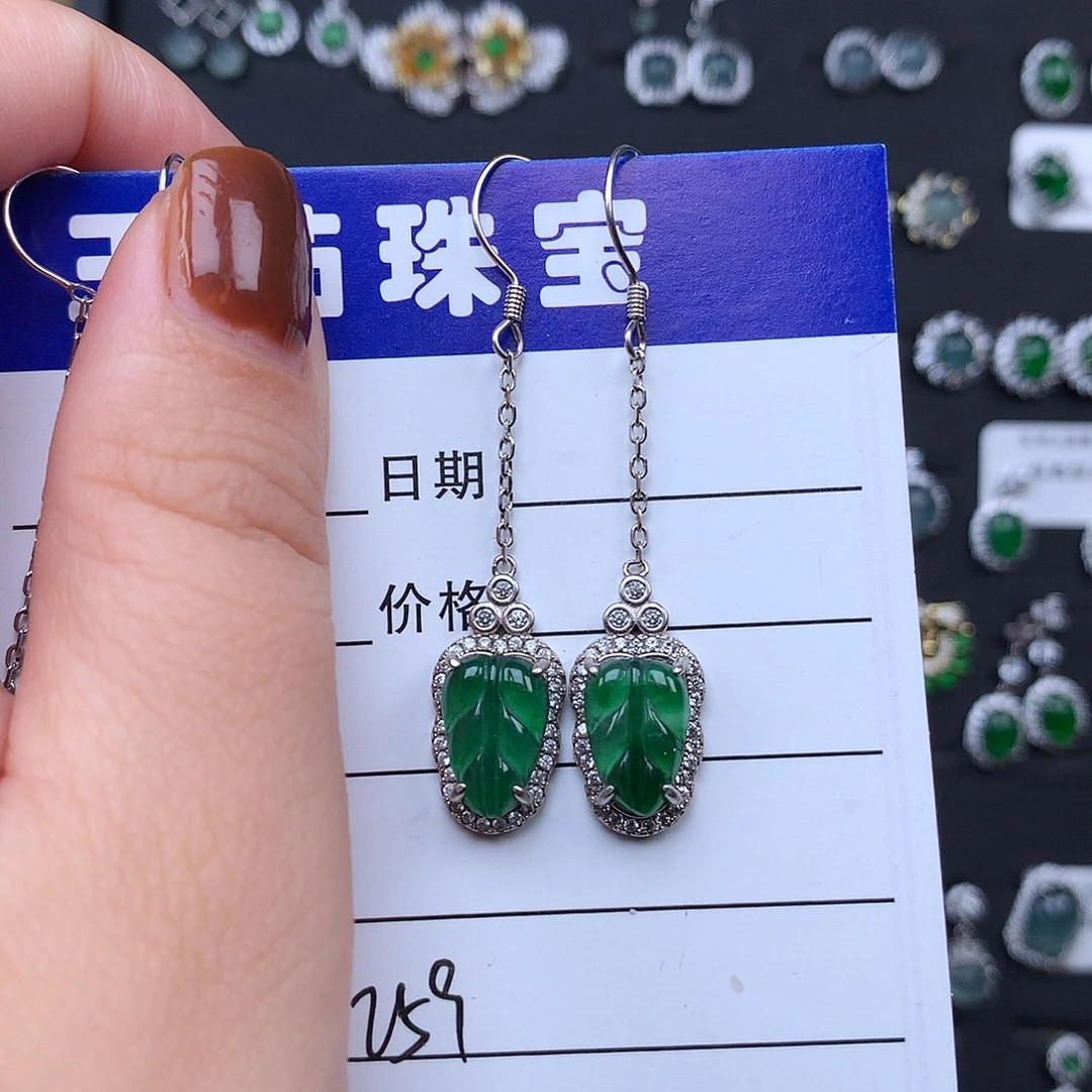 翡翠银S925镶嵌耳饰