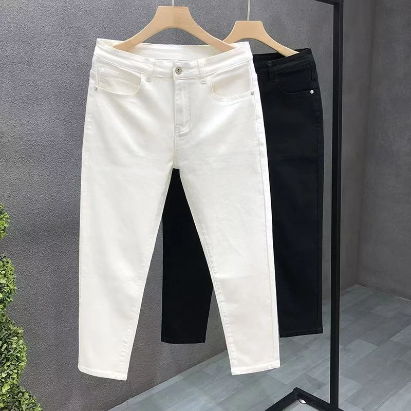 微弹小脚裤休闲牛仔裤夏季九分裤阔腿裤修身水洗潮流