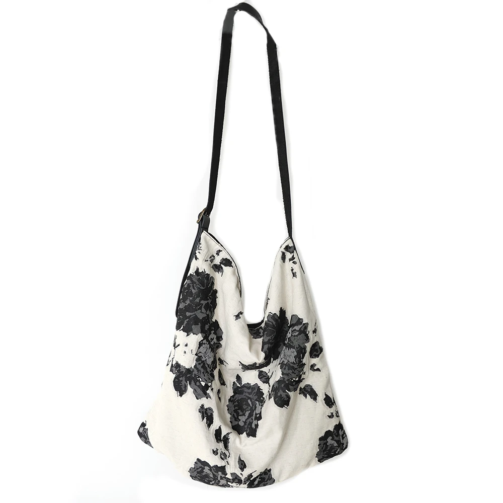 棉叙文艺休闲绣花单肩带帆布包15678