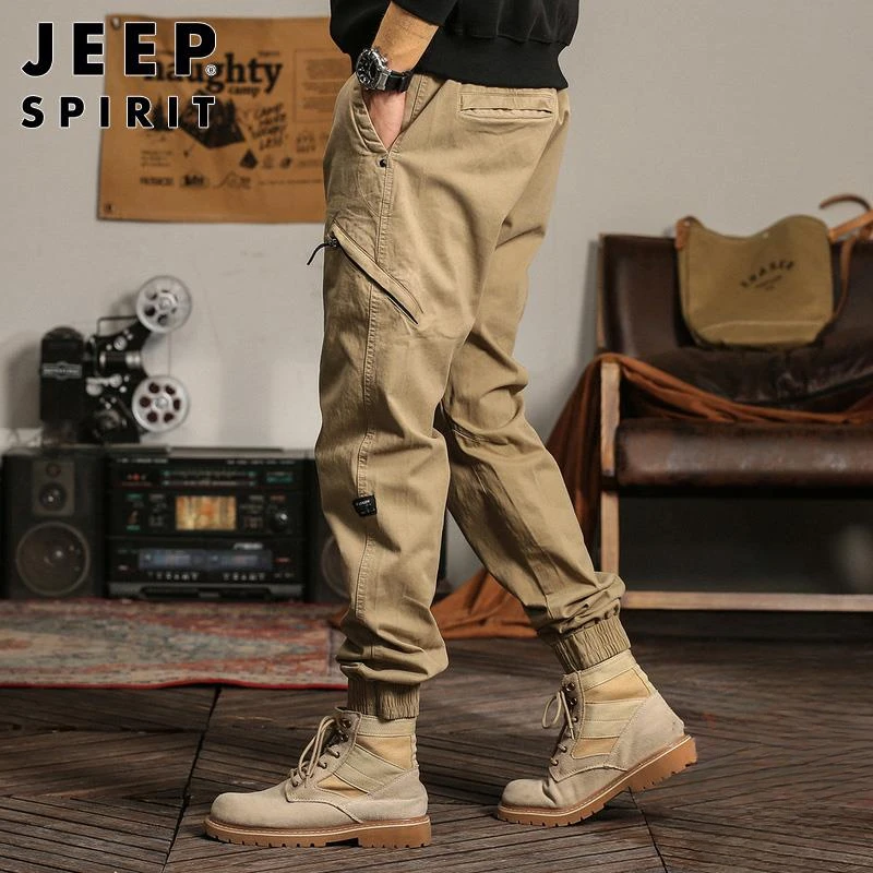 Jeep吉普纯棉工装休闲裤男士春季新款多口袋束脚百搭男裤潮牌长裤