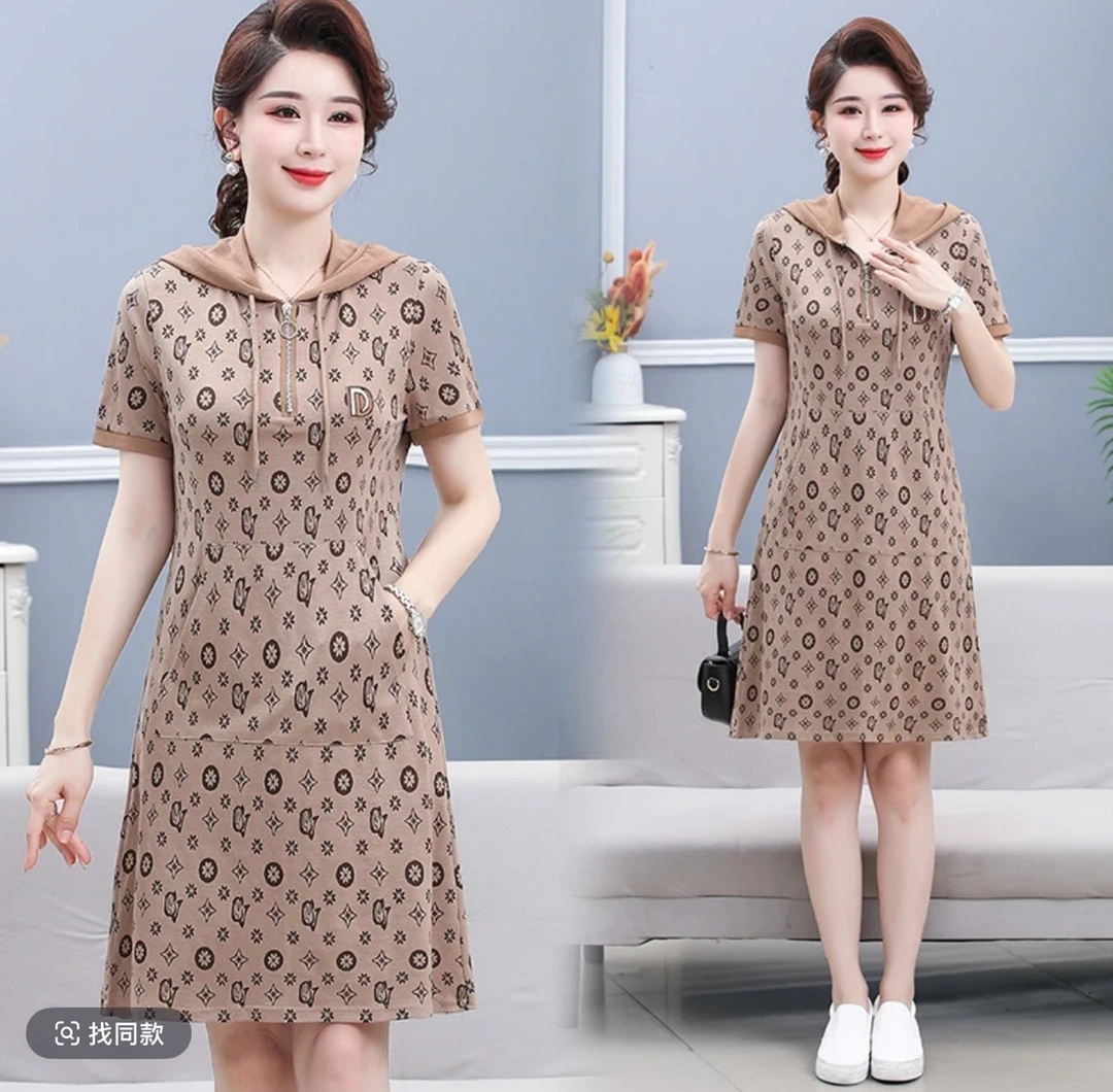 夏装大码时尚夏季短袖气质春夏旗袍式收腰连衣裙收腰