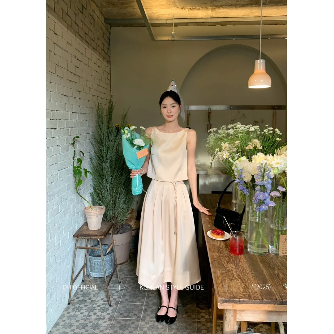 清 DH OFFICIAL 大花【艺珍欧尼 suit】优雅麻花编制腰带伞裙套装