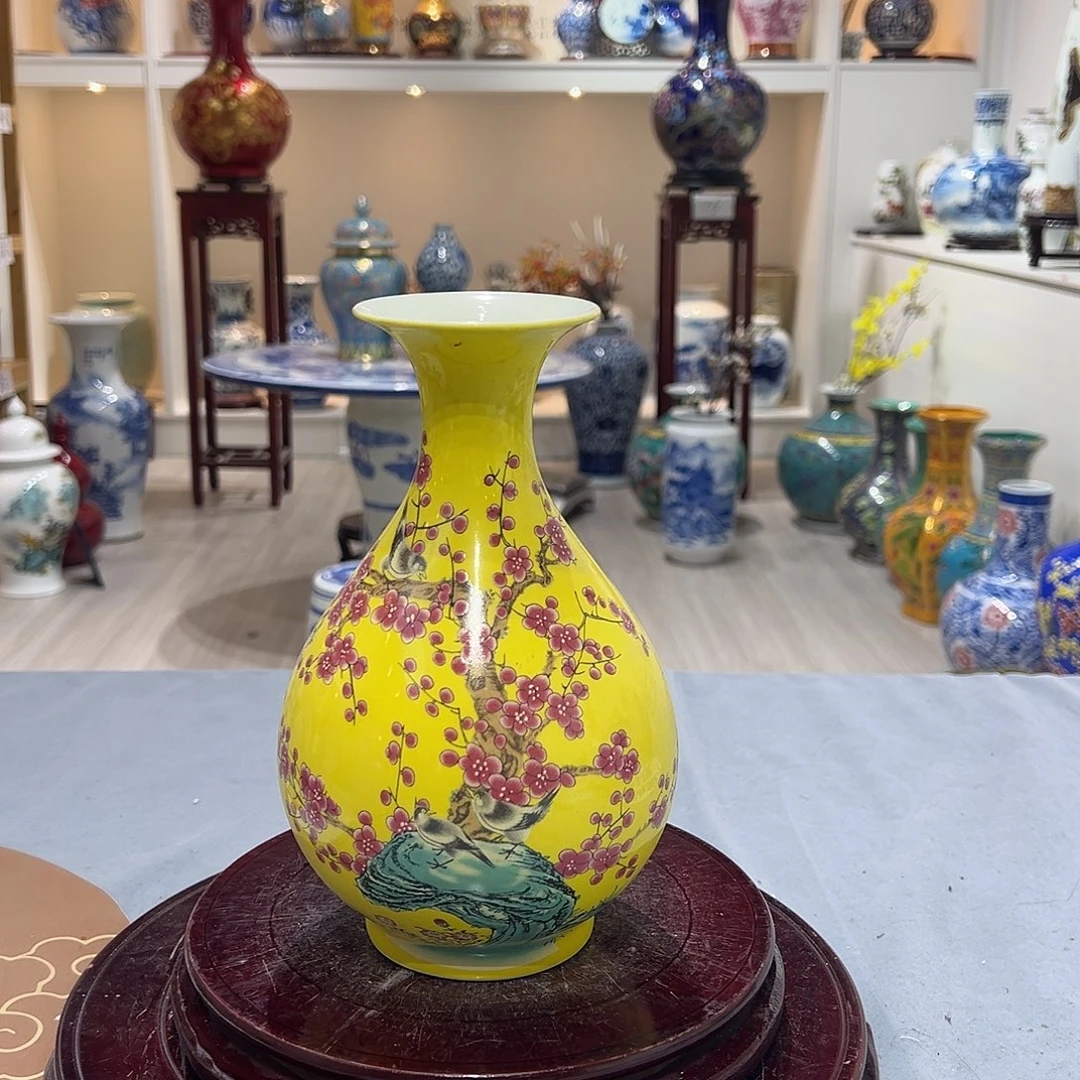 陶摆件22.5cm梅开五福玉壶春瓶