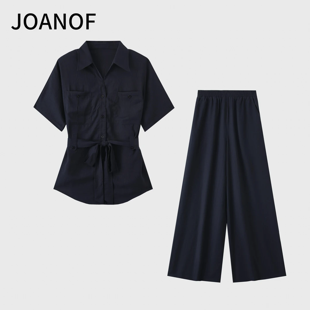 JOANOF休闲风阔腿裤夏季套装连体显瘦短袖时尚套装-【XT581】
