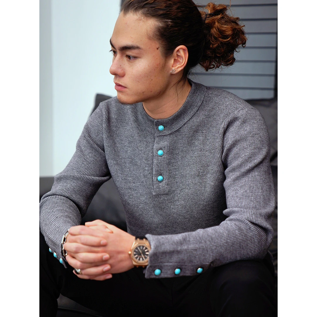 老钱风加厚款高支紧密纺针织男士轻熟风轻奢休闲亨利领针织打底衫