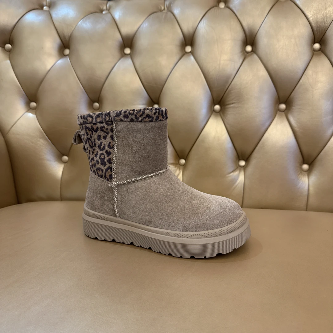 冬季暖炉加绒高帮雪地靴休闲纯色加厚防风女士厚底时尚真皮真皮