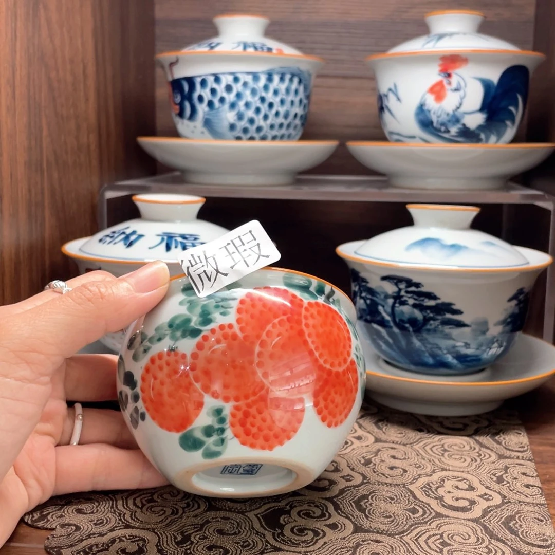 釉下彩纯手绘有瑕