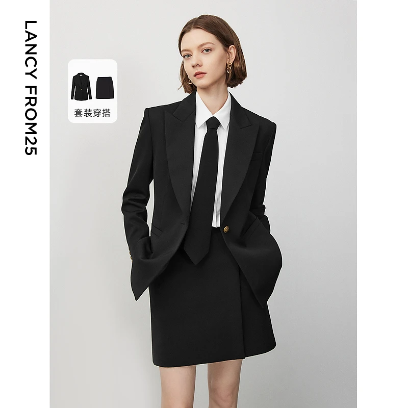 【朗姿Basic衣橱】秋新款通勤职业黑色西装正装外套气欧若风