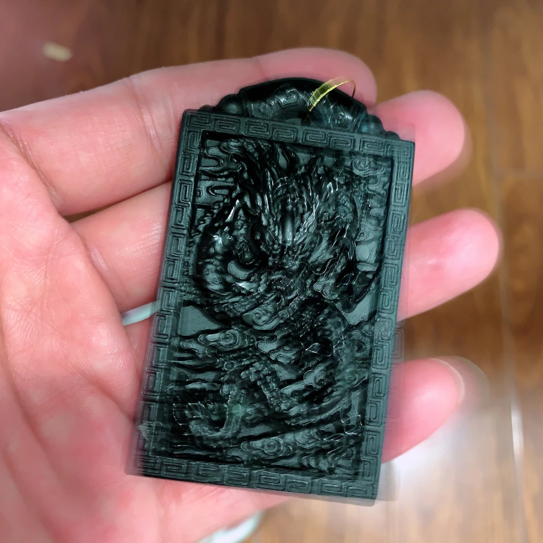 天然缅料A货 十级黑度龙牌挂件234