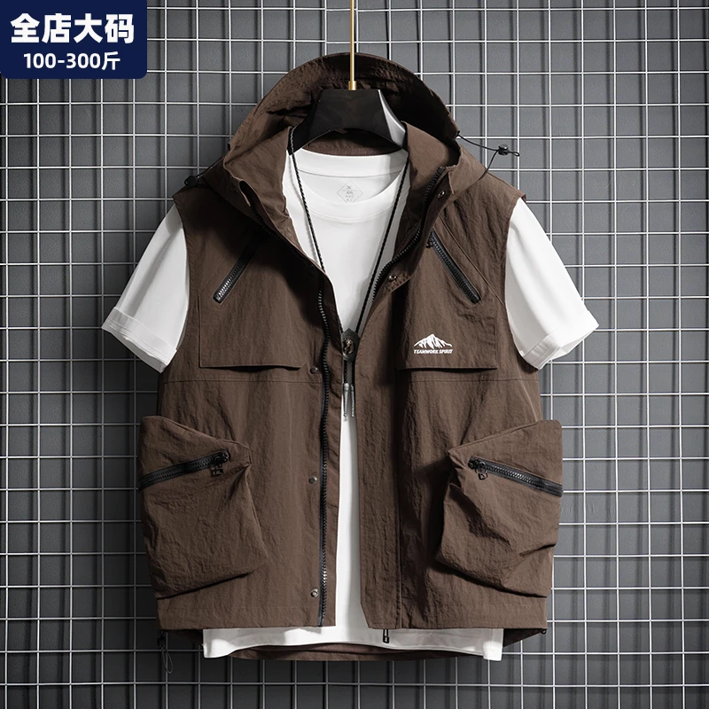 大码马甲男加肥加大秋季新款青少年宽松休闲胖子男装坎肩工装外套