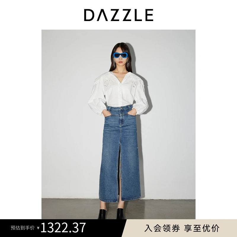 DAZZLE地素衬衫春法式白色镂空踏青设计感长袖上衣2I1D538