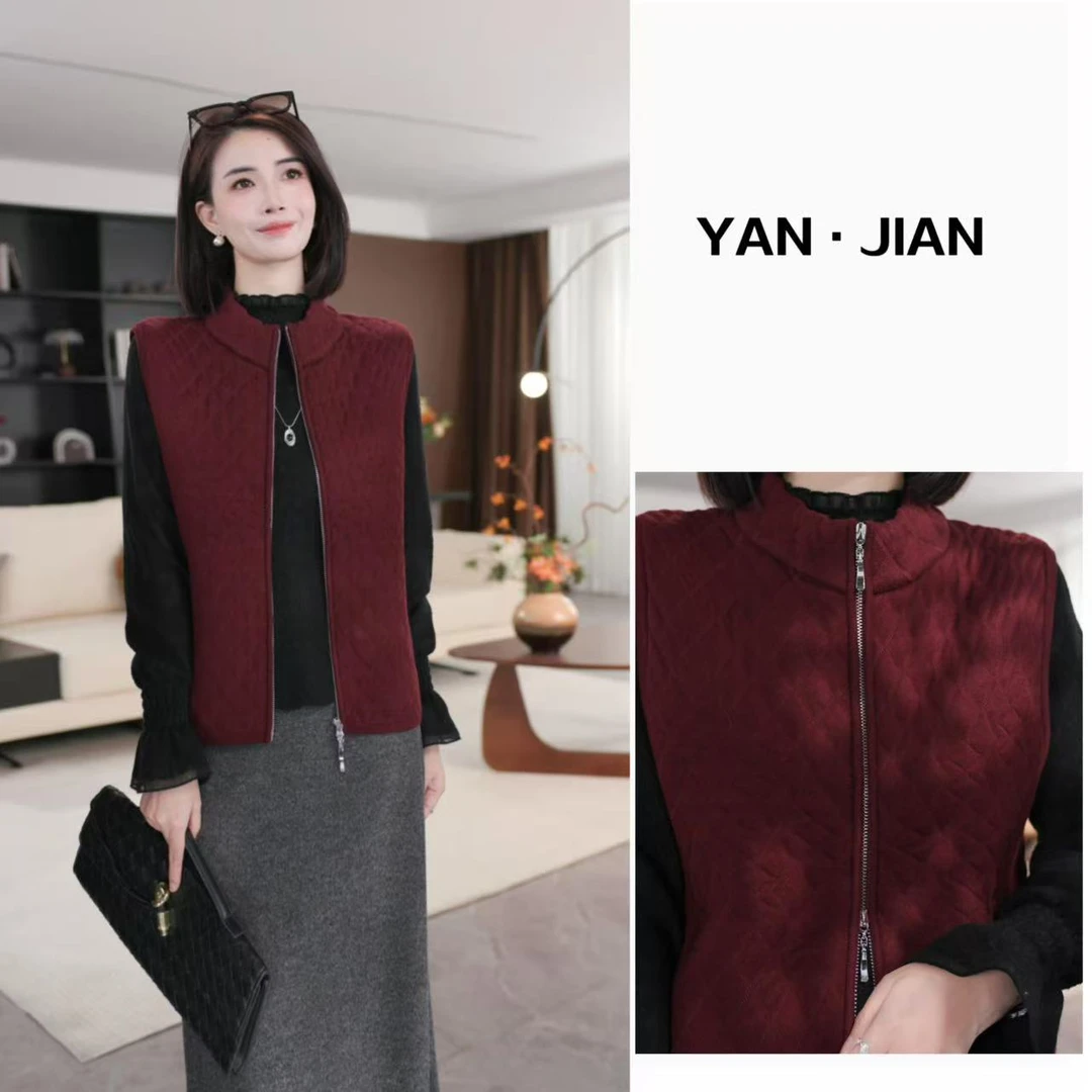 YAN JIAN【格语马甲】羊毛菱格空气层筛双层双头拉链针织马甲