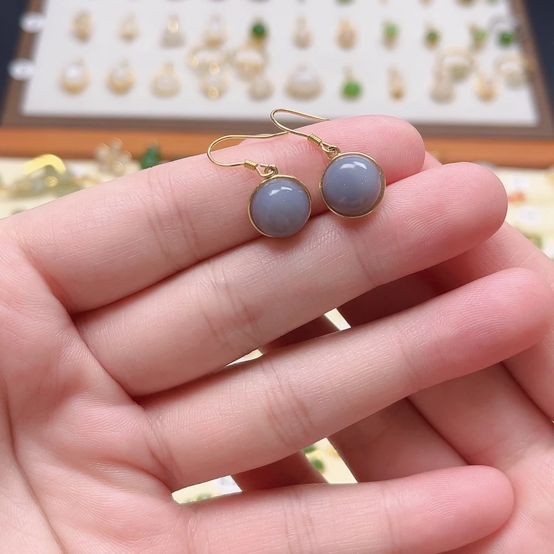 和田玉银S925镶嵌耳饰