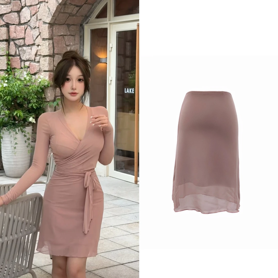 希野逸儿/美式复古网纱半身裙女2025夏季新款高腰显瘦短裙包臀裙