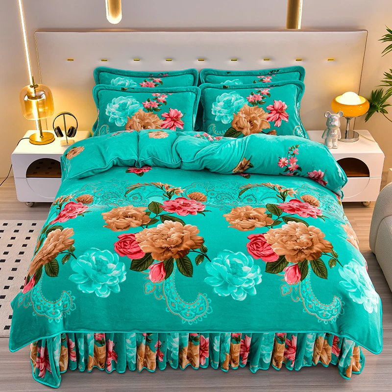 特殊被套180x220牛奶绒四件套加厚保暖冬季加绒床上用品床裙款