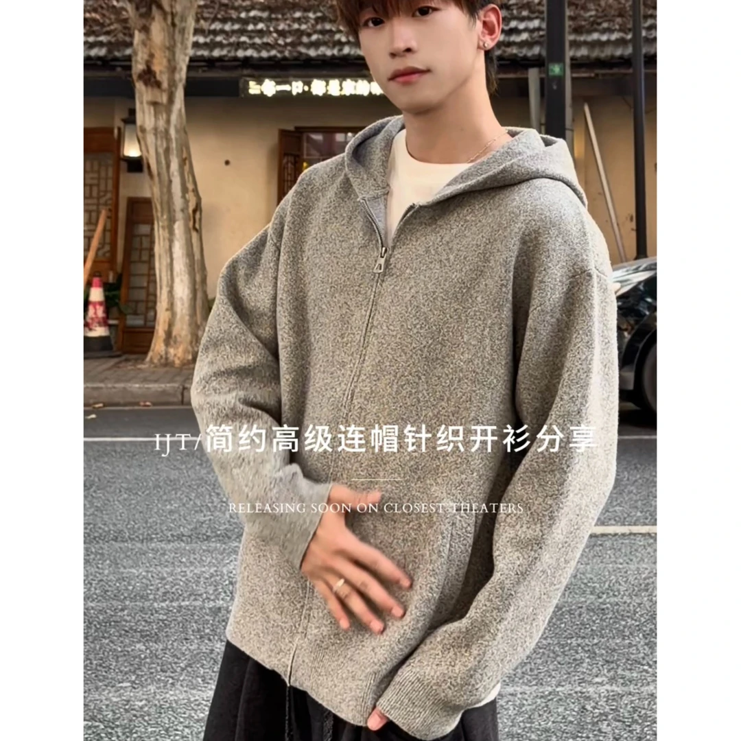 IJT studio秋冬新品休闲风拉链连帽针织开衫外套9904