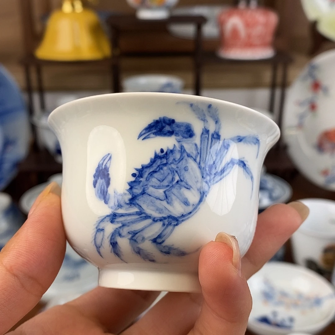 青花螃蟹有钳炉式杯
