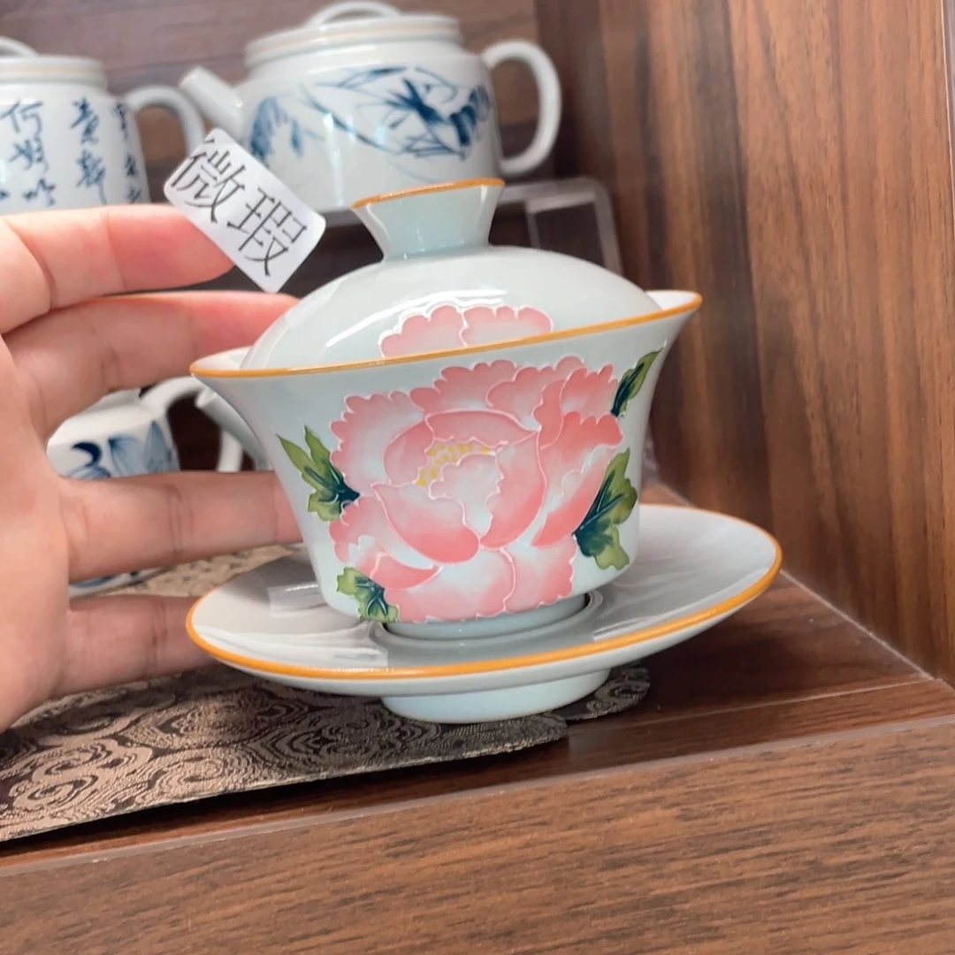 釉下手绘茶具微瑕