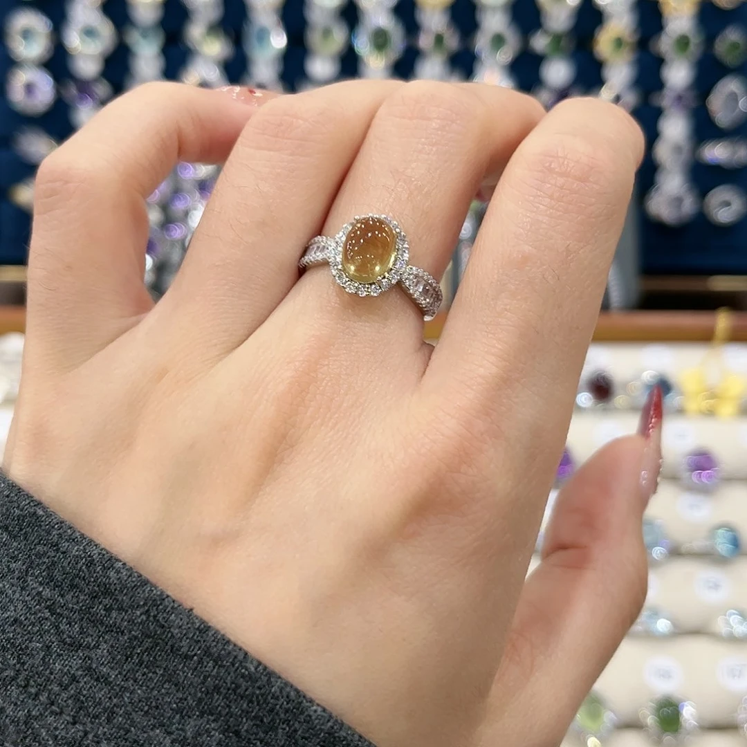 黄晶女款银S925镶嵌戒指