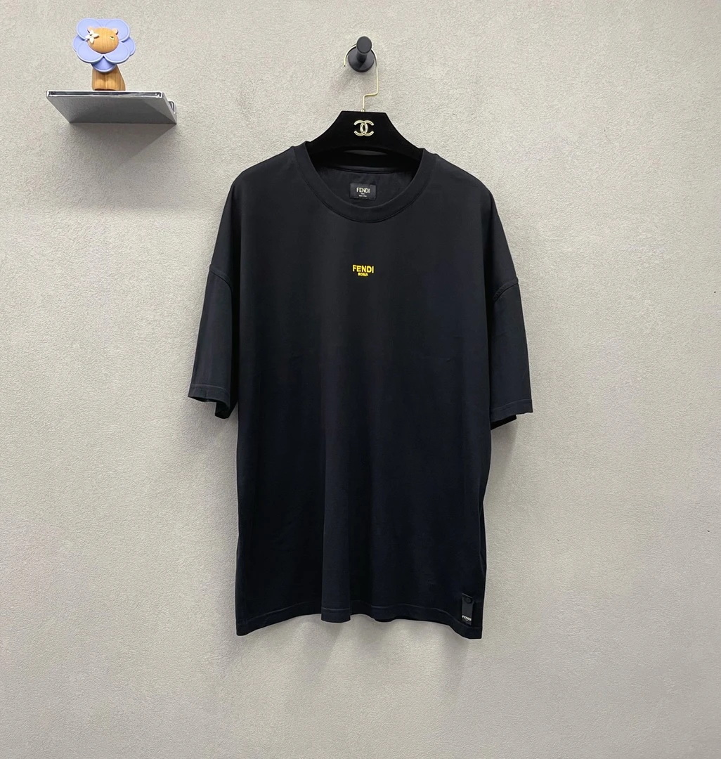 99新 FENDI/芬迪 徽标Logo刺绣纯色圆领短袖/尺码M/000