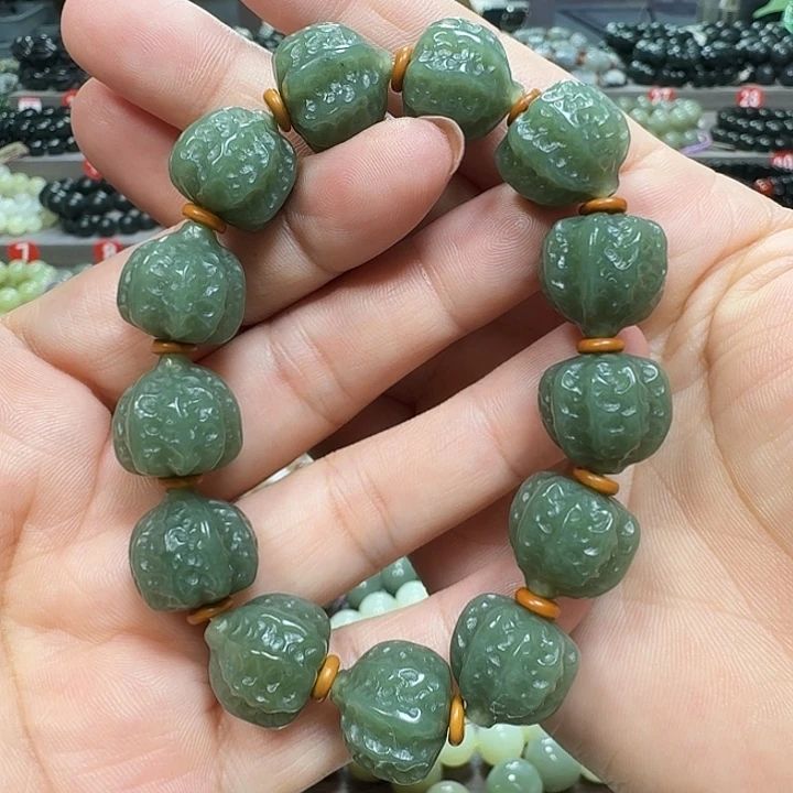 未镶嵌手链和田玉新疆若羌青黄口料核桃卡16