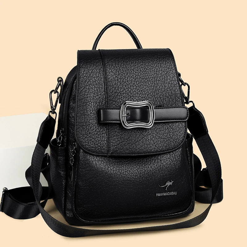 正品品牌软皮包女2025新款背包大容量时尚百搭女士中年妈妈双肩包