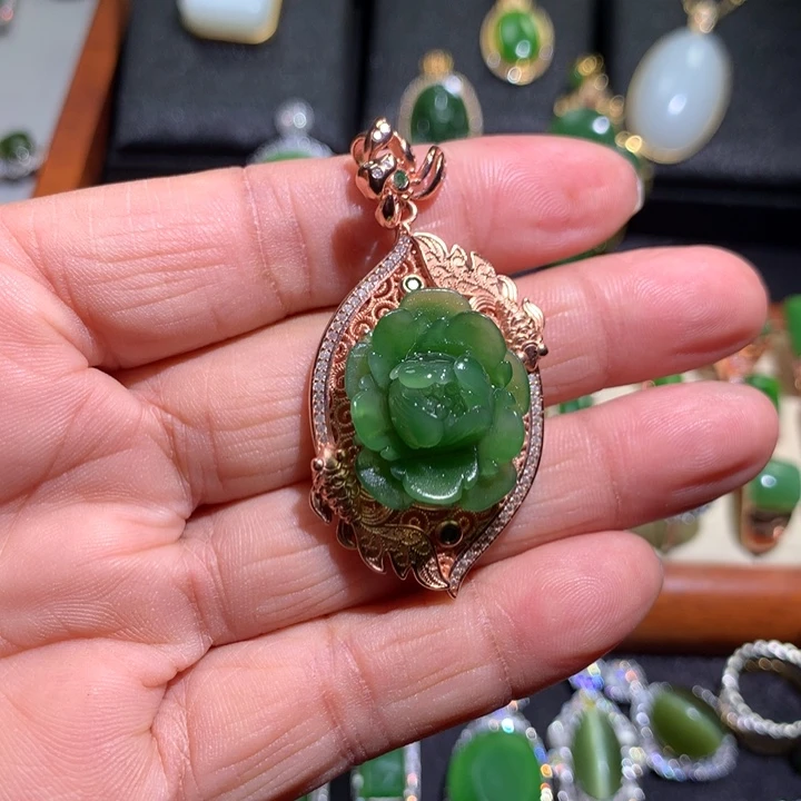 和田玉吊坠银S925镶嵌