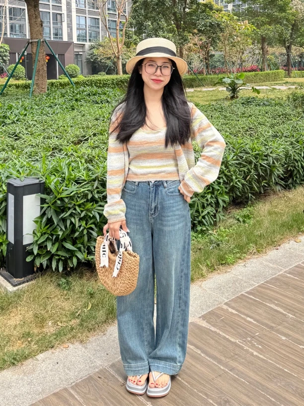 小个子罗罗【针织开衫两件套】撞色条纹拼接 春色的颜色 显瘦2503