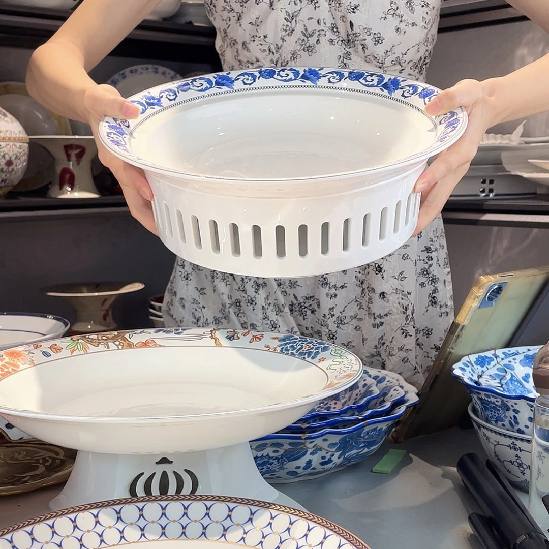 瓷13寸青花盘子+炉子