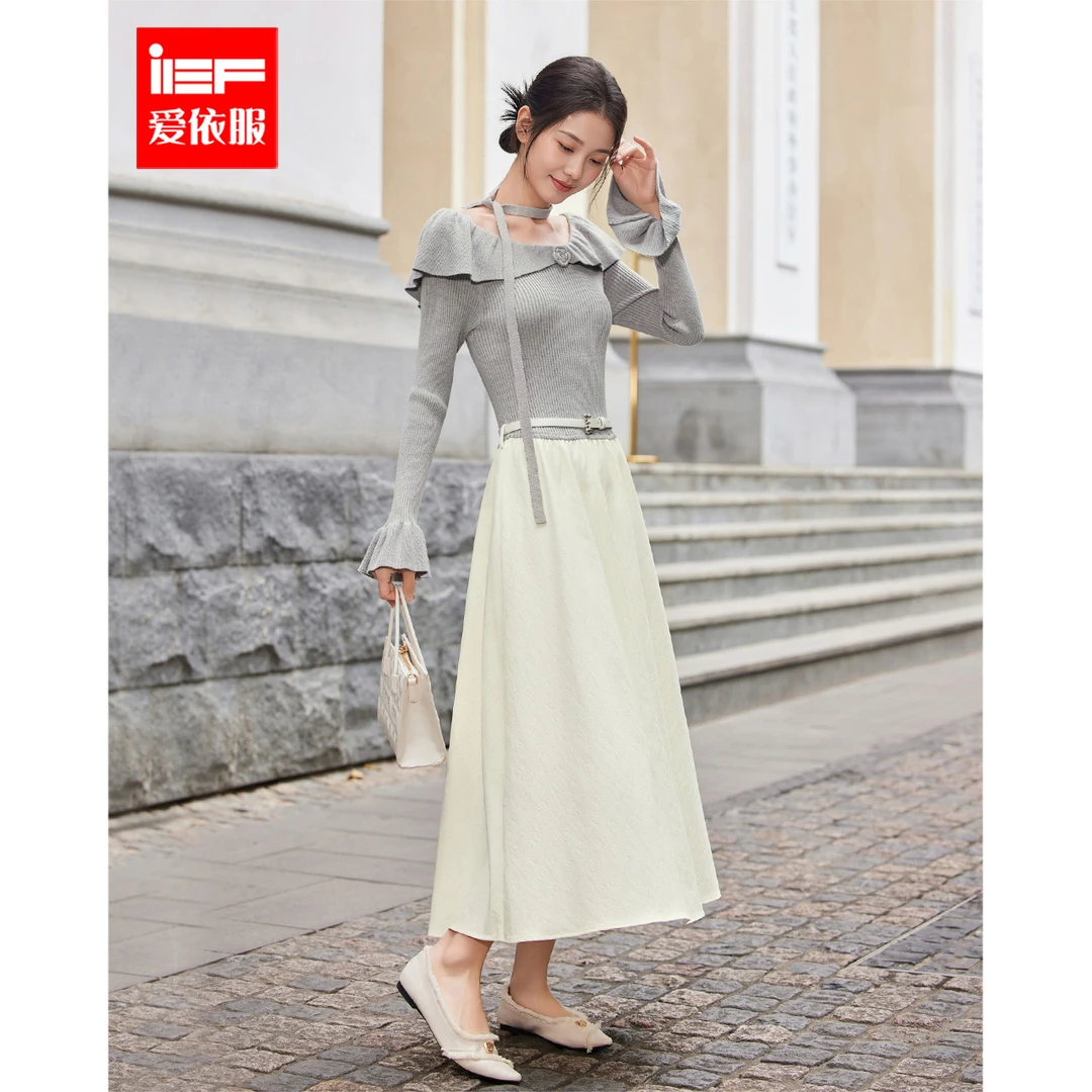 【商场同款新品】IEF/爱依服连衣裙2025春季新款毛织拼接欧若风