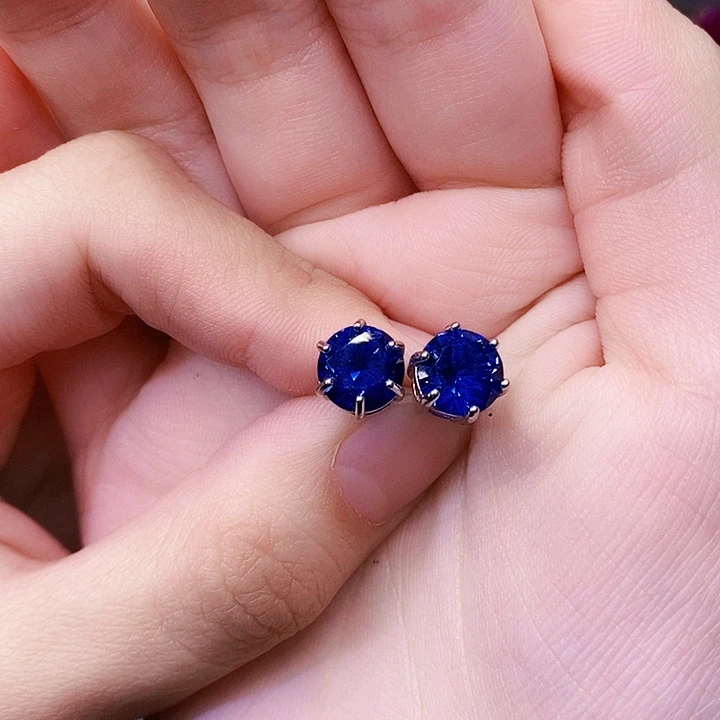 蓝宝石银S925镶嵌耳饰