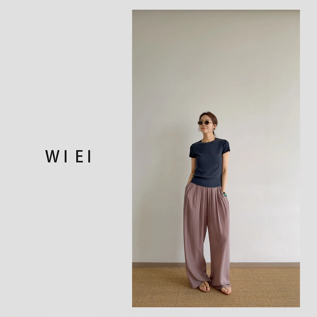 《 WI EI 》黑标芋泥*14MM桑蚕丝松弛感细褶拖地休闲裤W25202011