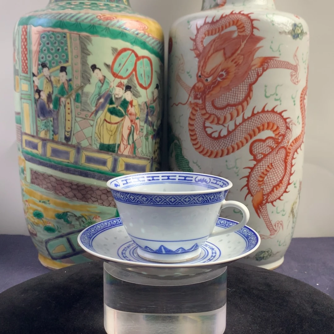 陶杯子2877瓷器—玲珑瓷杯托一套