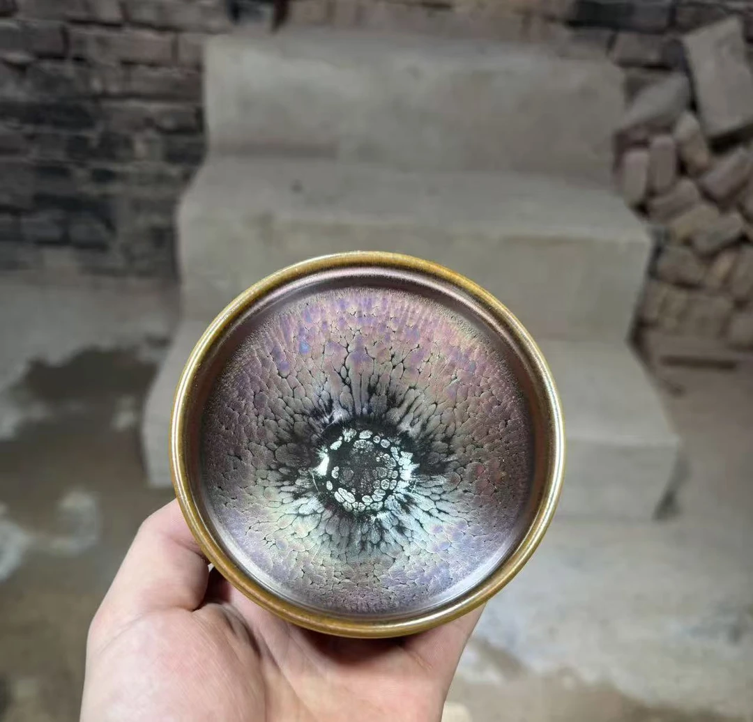 建窑建盏 彩金油滴全包釉 茶器主人杯礼盒装带溯源证书   电烧
