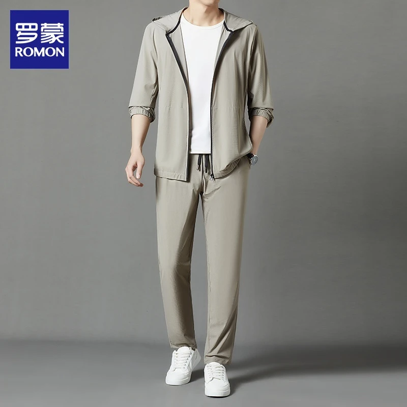 罗蒙休闲套装男士2025年秋季新款潮牌外套搭配运动长裤两件套男装