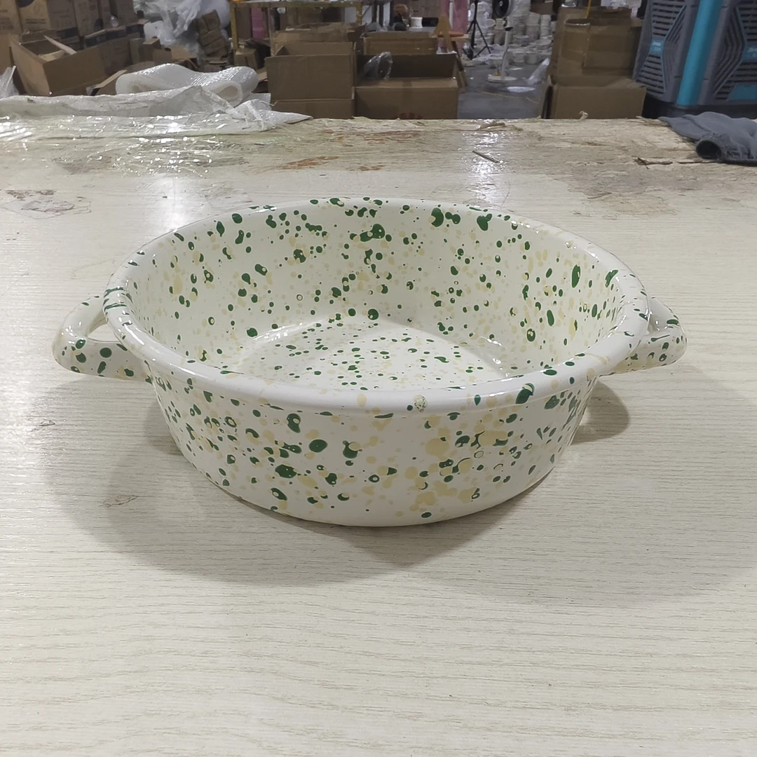 【颜值好物】黄绿 内外泼墨 家用搪瓷双耳芝士锅 奶锅