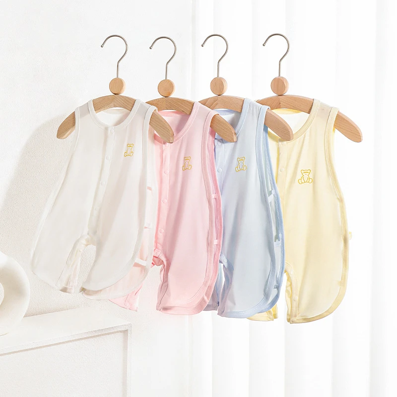 天-丝婴儿琵琶衣夏季薄款宝宝连体衣无袖背心哈衣爬服新生儿衣服