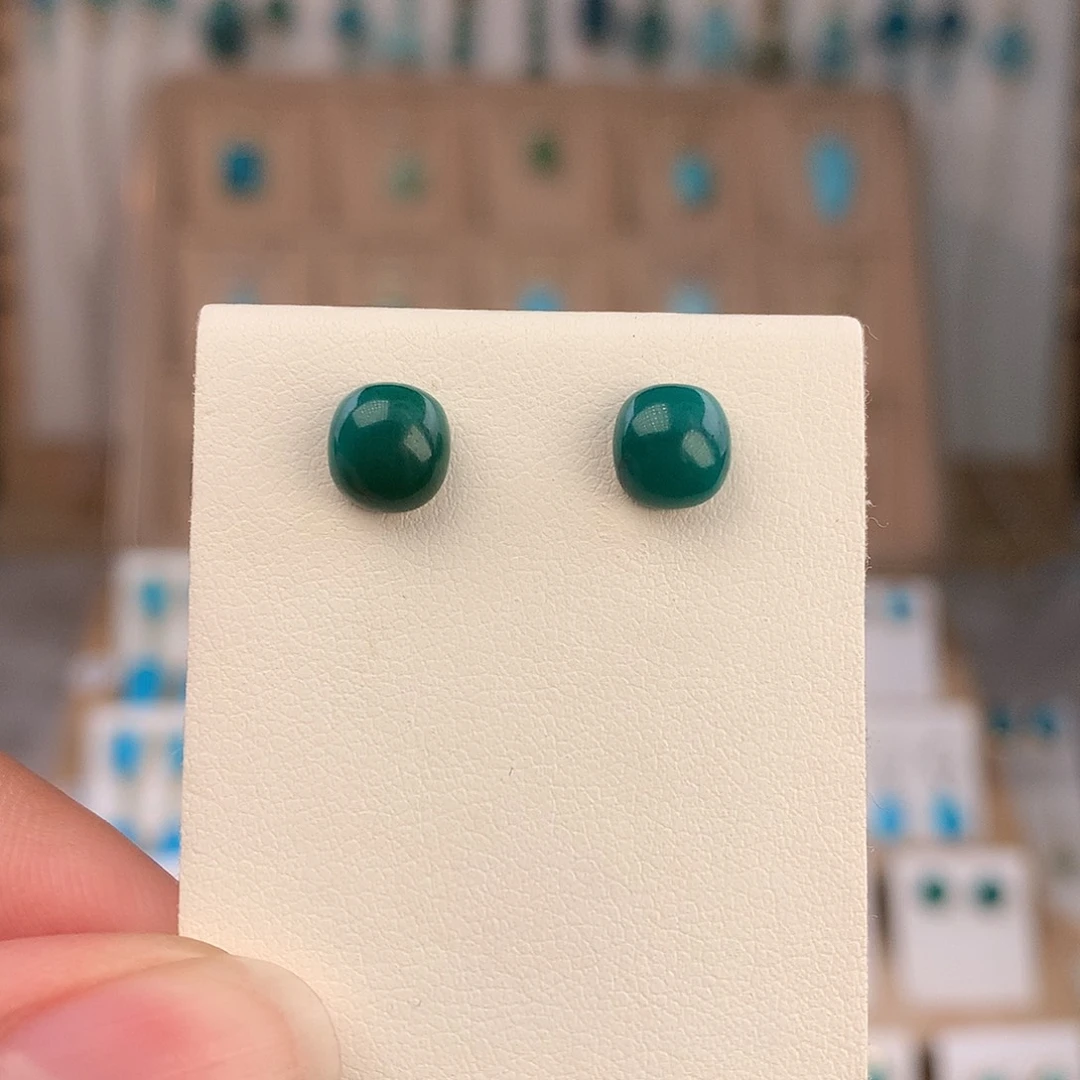 绿松石银S925镶嵌耳饰