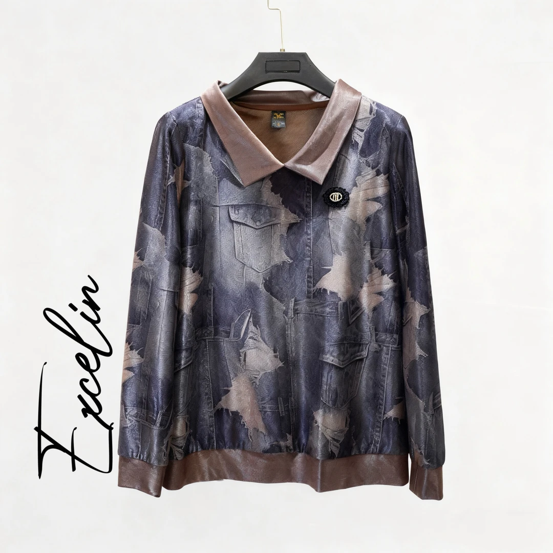 断码孤品EXC883【灰调仿牛仔段光翻领上衣】