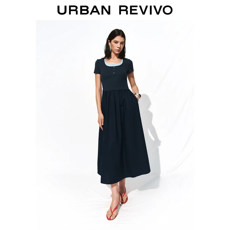 UR2025夏季新款女装撞色拼接短袖连衣裙UWM750086+