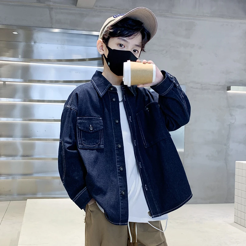 男童帅气牛仔外套春款2025新款洋气中大童男孩春装儿童休闲衬衫潮