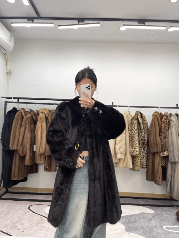 C58(2XL)中古进口水貂毛外套肩宽40胸围114衣长90袖长63