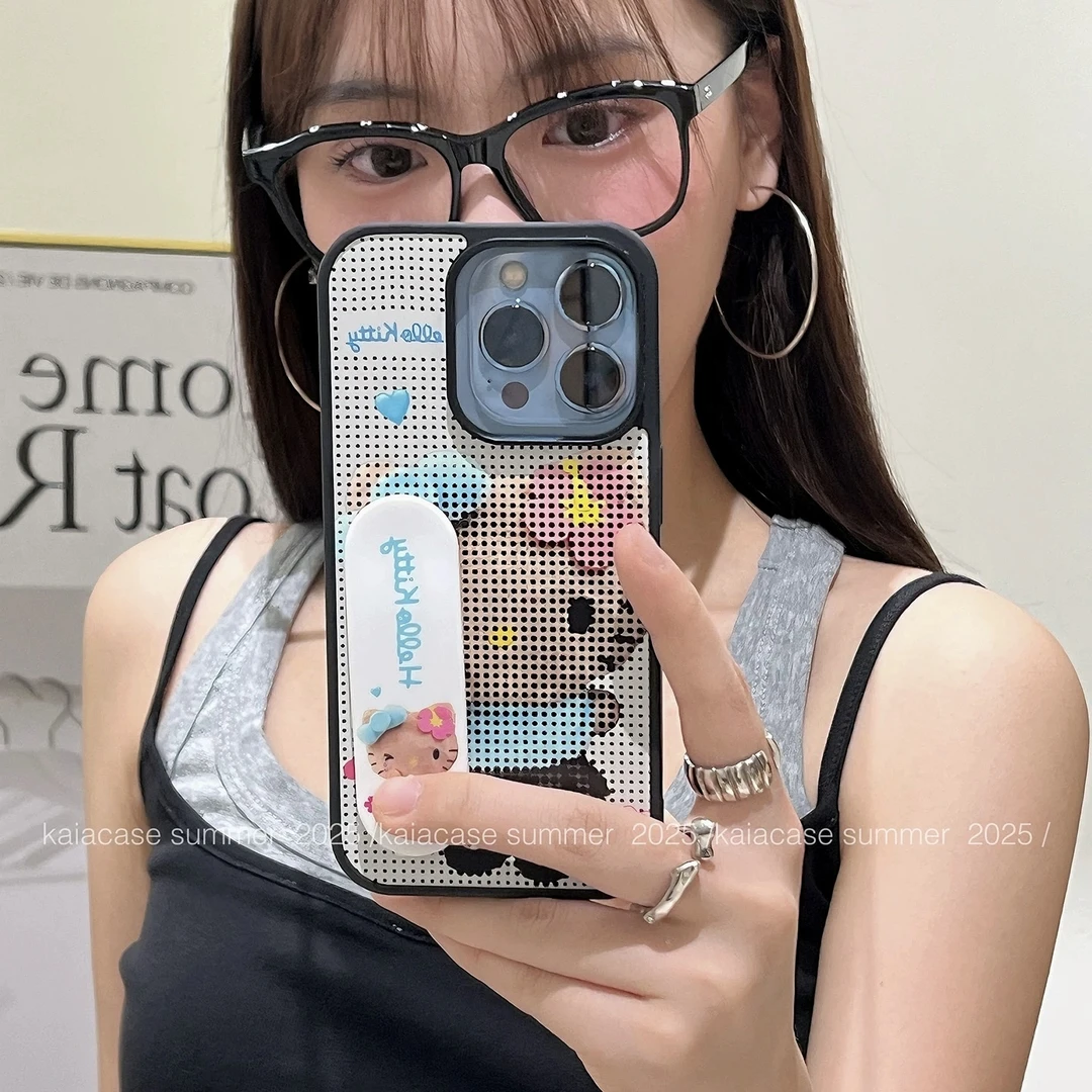 可爱像素风KT猫适用苹果17promax玻璃手机壳iPhone16女15新款13