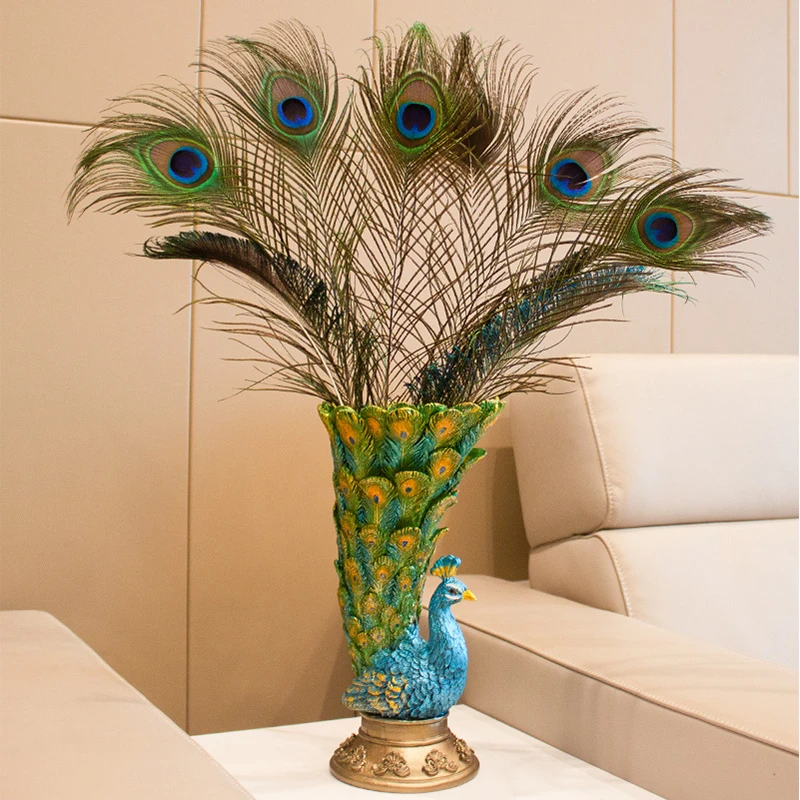 孔雀花瓶环保树脂纯手工室内玄关客厅电视柜酒柜装饰家居摆件