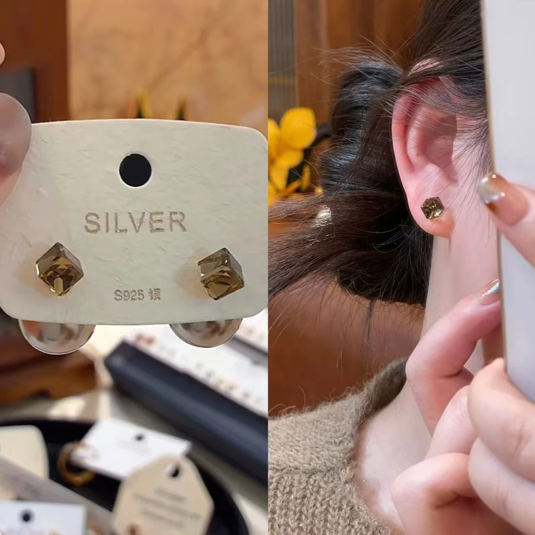 铜合金耳饰 FQ868一款两戴珠珠方糖耳钉简约轻奢气质