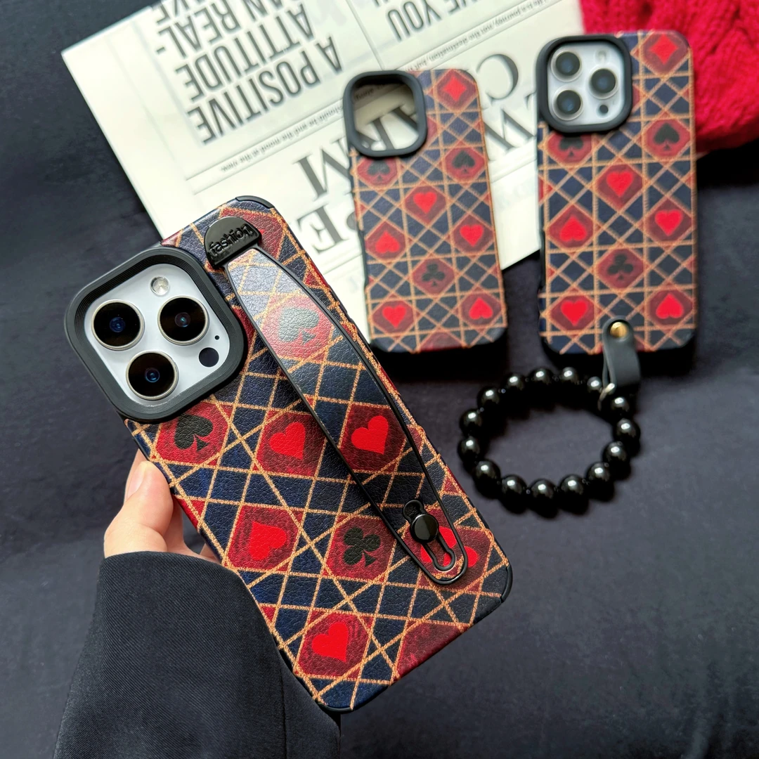 MEIKOCASE复古扑克格纹手机壳适用苹果17promax英伦风16手提腕带