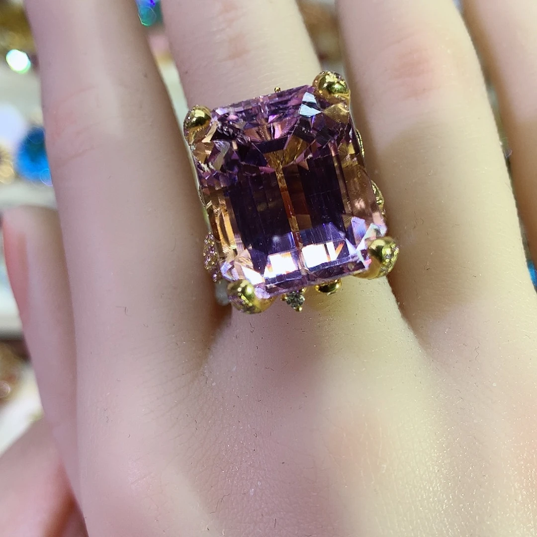 锂辉石戒指9K金镶嵌